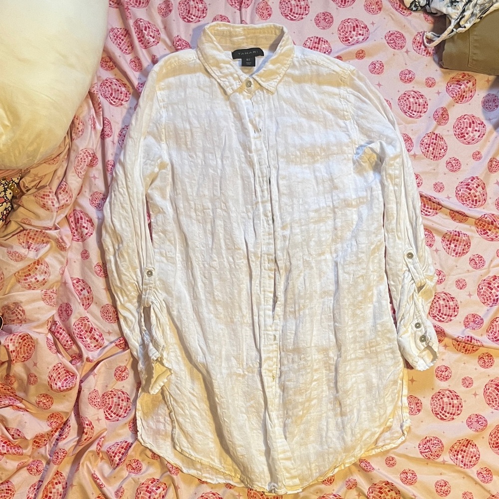 Tahari Cream Button-Up Blouse